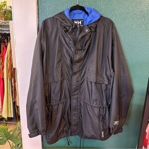 Helly Hansen Packable Black Jacket with Blue Hood